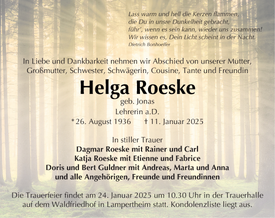 Traueranzeige von Helga Roeske von Starkenburger Echo