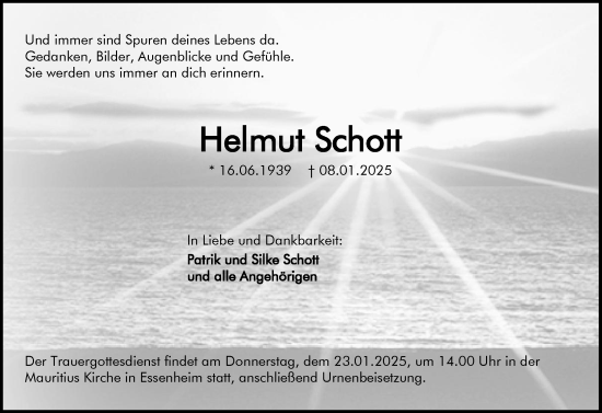 Traueranzeige von Hellmut Schott von Allgemeine Zeitung Mainz