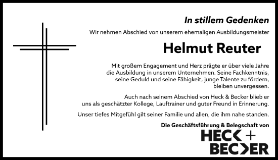 Traueranzeige von Helmut Reuter von Hinterländer Anzeiger