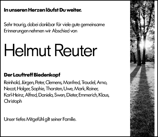 Traueranzeige von Helmut Reuter von Hinterländer Anzeiger