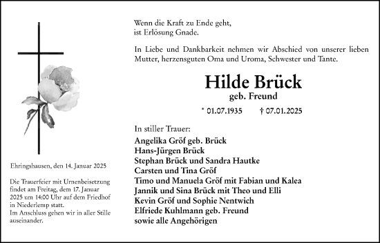 Traueranzeige von Hilde Brück von Wetzlarer Neue Zeitung