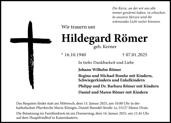 Traueranzeige von Hildegard Römer von Allgemeine Zeitung Mainz