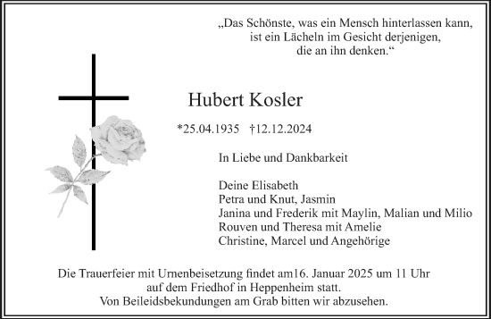 Traueranzeige von Hubert Kosler von Starkenburger Echo