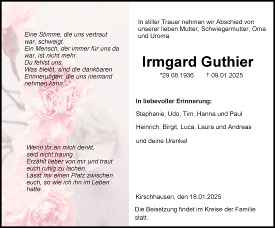 Traueranzeige von Irmgard Guthier von Starkenburger Echo