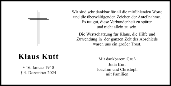 Traueranzeige von Klaus Kutt von Wetzlarer Neue Zeitung