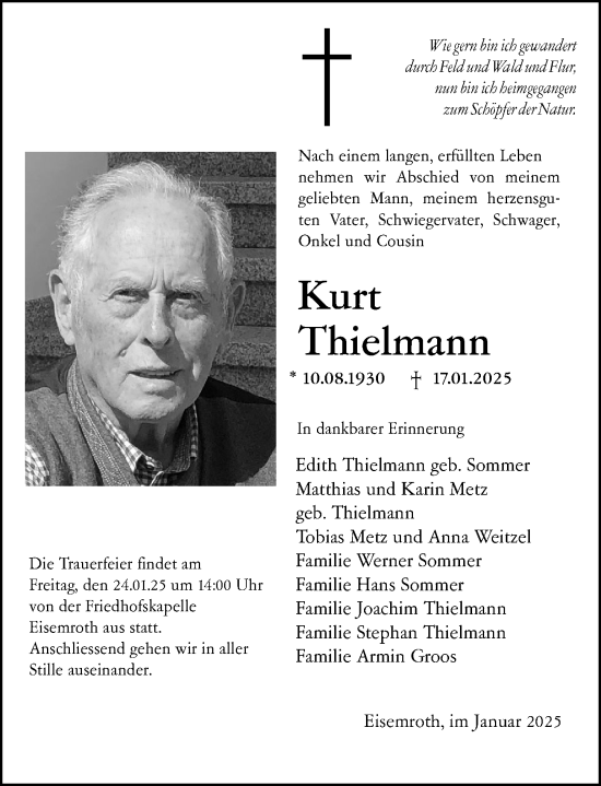 Traueranzeige von Kurt Thielmann von Dill Block