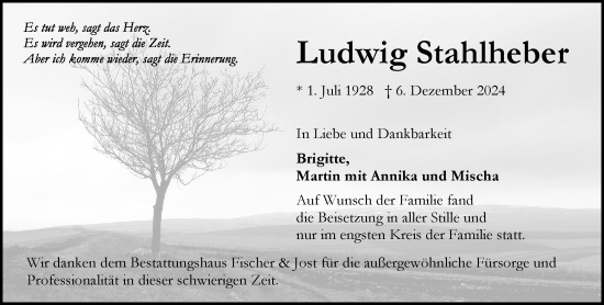 Traueranzeige von Ludwig Stahlheber von Wiesbadener Kurier