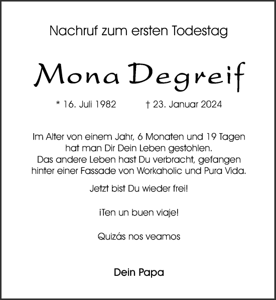 Traueranzeige von Mona Degreif von Allgemeine Zeitung Rheinhessen-Nahe