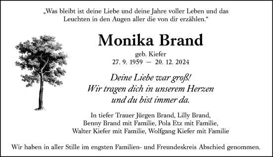 Traueranzeige von Monika Brand von Weilburger Tageblatt