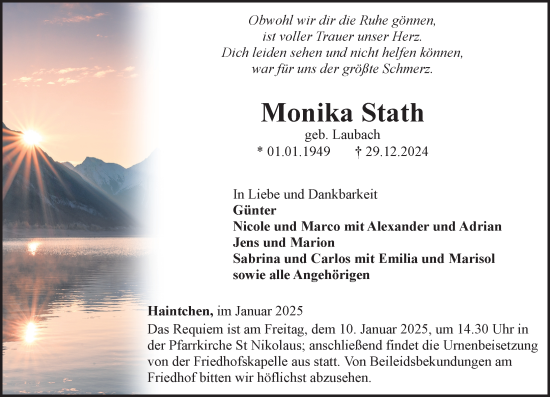 Traueranzeige von Monika Stath von Camberger Anzeiger