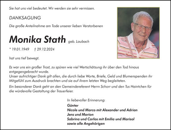 Traueranzeige von Monika Stath von Camberger Anzeiger