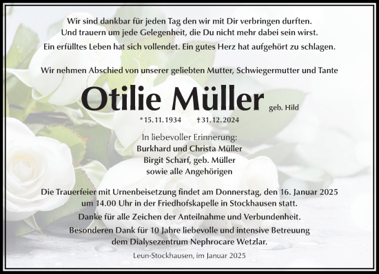 Traueranzeige von Otilie Müller von Wetzlarer Neue Zeitung