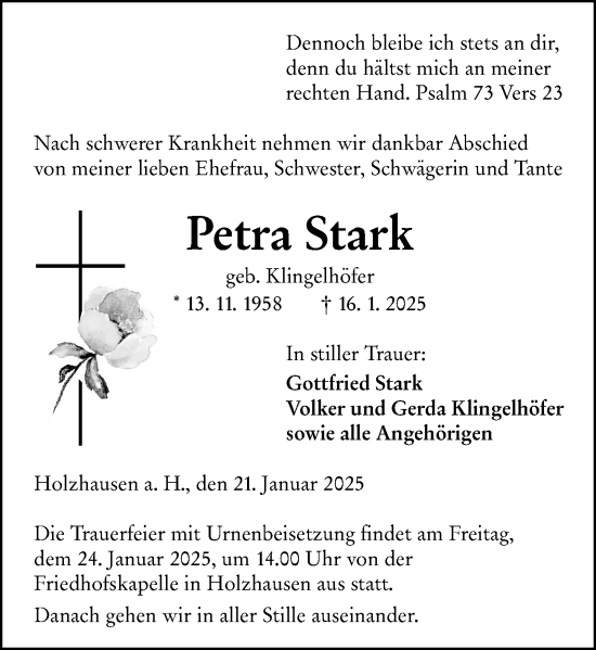 Traueranzeige von Petra Stark von Hinterländer Anzeiger