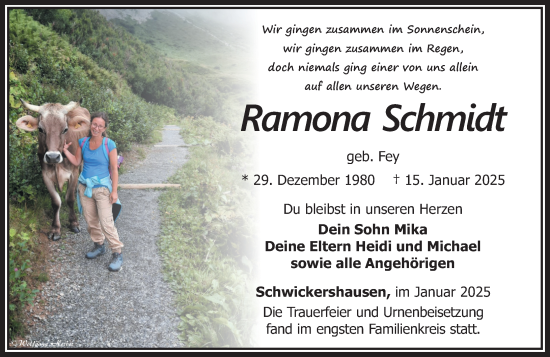 Traueranzeige von Ramona Schmidt von Camberger Anzeiger