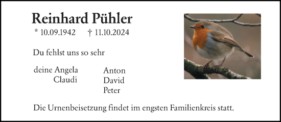 Traueranzeige von Reinhard Pühler von Darmstädter Echo