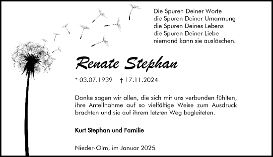 Traueranzeige von Renate Stephan von Allgemeine Zeitung Mainz