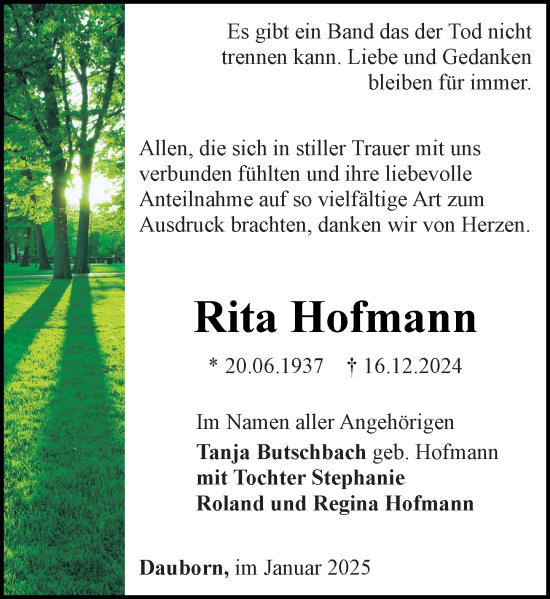 Traueranzeige von Rita Hofmann von Camberger Anzeiger