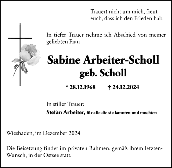 Traueranzeige von Sabine Arbeiter-Scholl von Nassauische Neue Presse