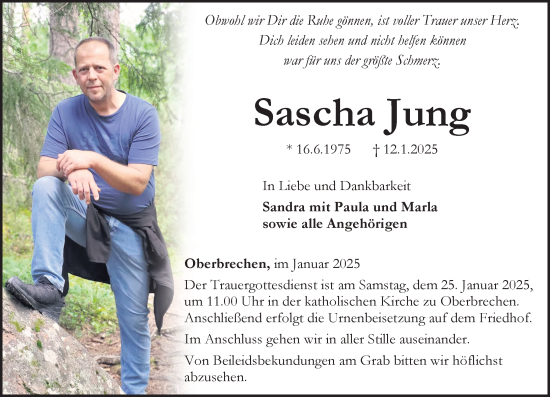 Traueranzeige von Sascha Jung von Camberger Anzeiger