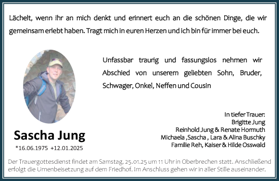 Traueranzeige von Sascha Jung von Camberger Anzeiger