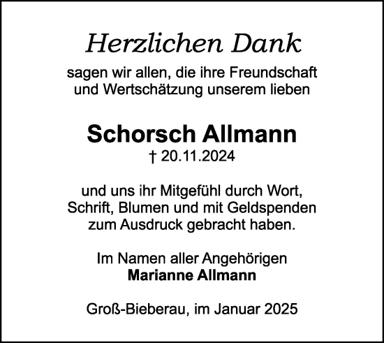Traueranzeige von Schorsch Allmann von Darmstädter Echo