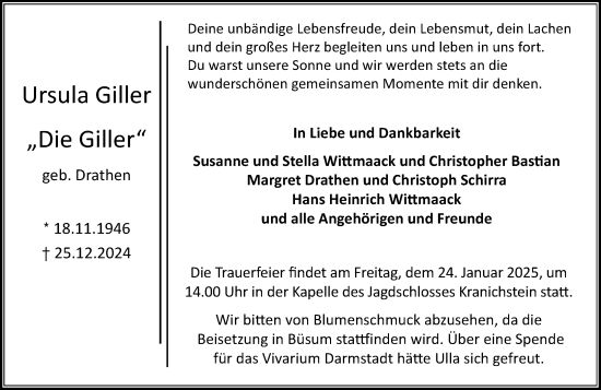 Traueranzeige von Ursula Giller von Darmstädter Echo