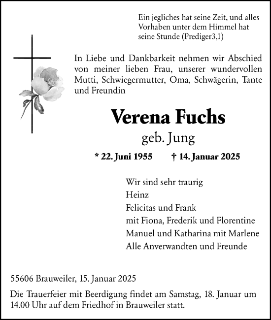 Traueranzeige von Verena Fuchs von Allgemeine Zeitung Rheinhessen-Nahe