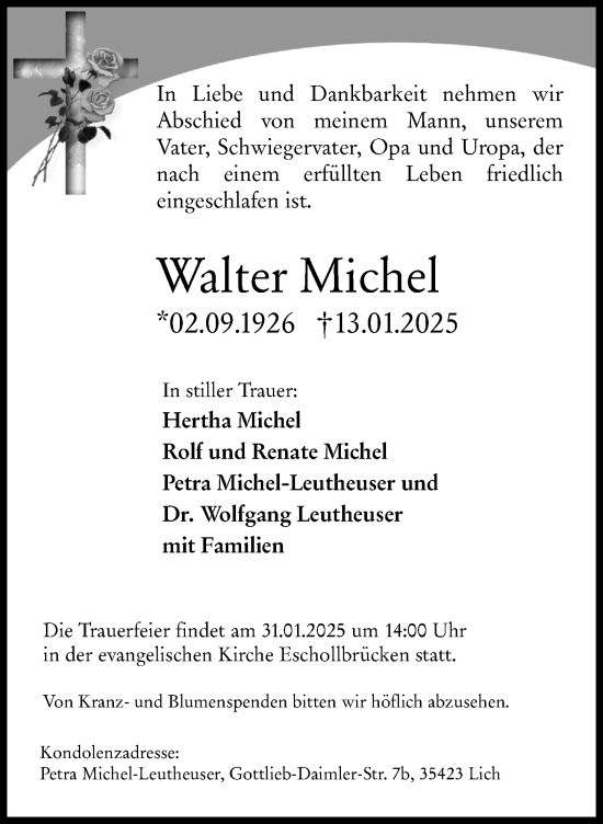 Traueranzeige von Walter Michel von Darmstädter Echo