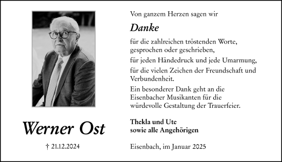 Traueranzeige von Werner Ost von Camberger Anzeiger