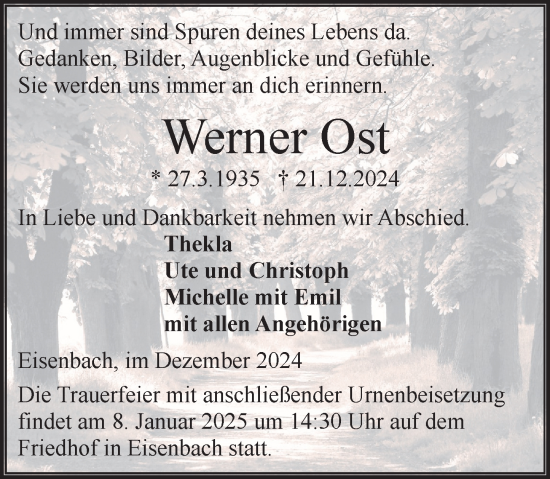 Traueranzeige von Werner Ost von Camberger Anzeiger