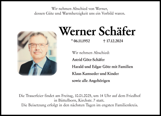 Traueranzeige von Werner Schäfer von Groß-Gerauer Echo