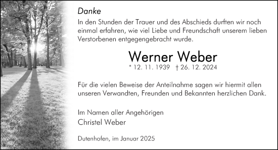 Traueranzeige von Werner Weber von Wetzlarer Neue Zeitung