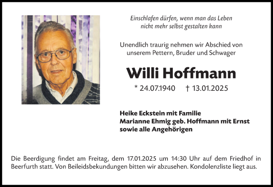 Traueranzeige von Willi Hoffmann von Odenwälder Echo