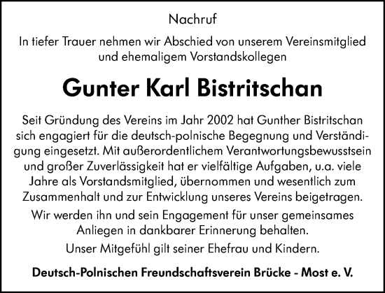 Traueranzeige von Gunter Karl Bistritschan von Starkenburger Echo
