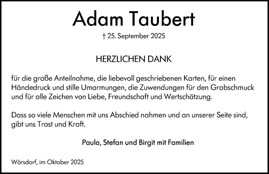 Traueranzeige von Adam Taubert von Idsteiner Land/Untertaunus