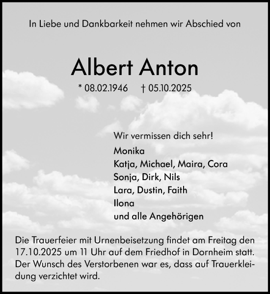 Traueranzeige von Albert Anton von Groß-Gerauer Echo Traueranzeige von Albert Anton von Groß-Gerauer Echo