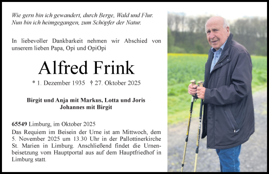 Traueranzeige von Alfred Frink von Nassauische Neue Presse