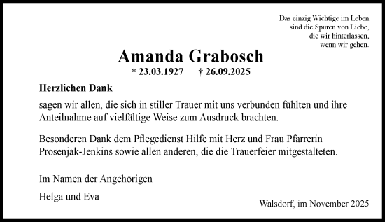 Traueranzeige von Amanda Grabosch von Idsteiner Land/Untertaunus