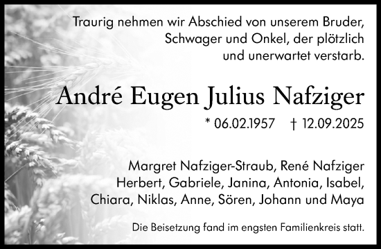 Traueranzeige von André Eugen Julius Nafziger von Wiesbadener Kurier