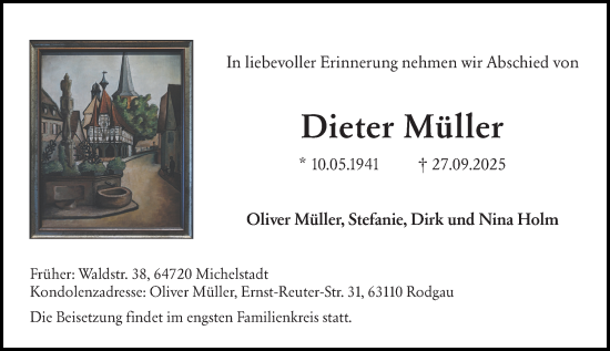 Traueranzeige von Dieter Müller von Odenwälder Echo Traueranzeige von Dieter Müller von Odenwälder Echo