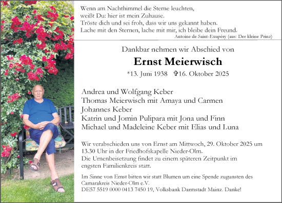 Traueranzeige von Ernst Meierwisch von Allgemeine Zeitung Mainz Traueranzeige von Ernst Meierwisch von Allgemeine Zeitung Mainz