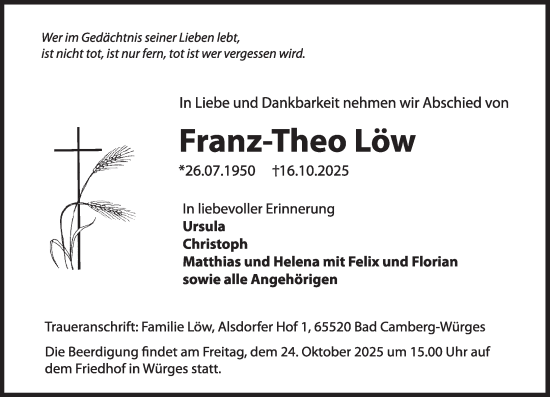 Traueranzeige von Franz-Theo Löw von Camberger Anzeiger