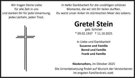 Traueranzeige von Gretel Stein von Camberger Anzeiger