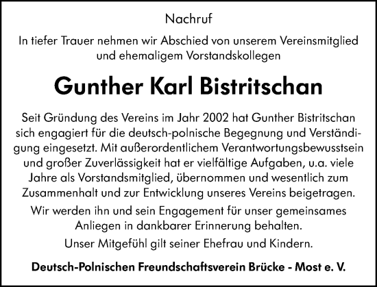 Traueranzeige von Gunter Karl Bistritschan von Starkenburger Echo