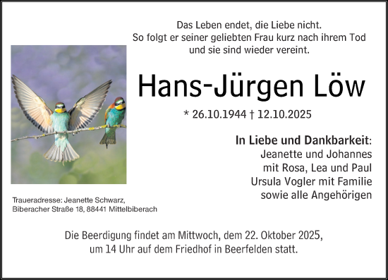 Traueranzeige von Hans-Jürgen Löw von Odenwälder Echo Traueranzeige von Hans-Jürgen Löw von Odenwälder Echo