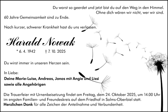 Traueranzeige von Harald Nowak von Wetzlarer Neue Zeitung Traueranzeige von Harald Nowak von Wetzlarer Neue Zeitung