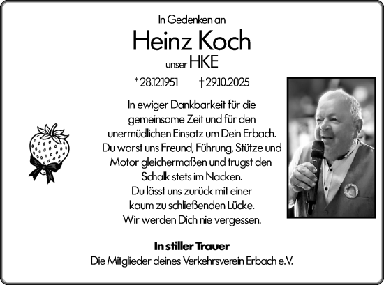 Traueranzeige von Heinz Koch von Wiesbadener Kurier
