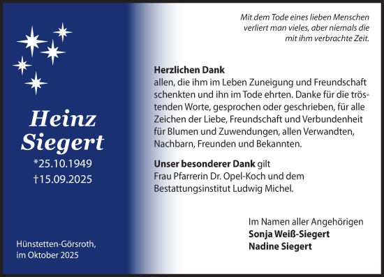 Traueranzeige von Heinz Siegert von Idsteiner Land/Untertaunus