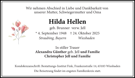 Traueranzeige von Hilda Hellen von Wiesbadener Kurier
