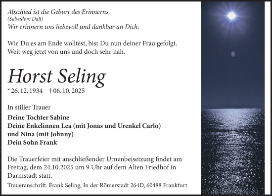 Traueranzeige von Horst Seling von Darmstädter Echo Traueranzeige von Horst Seling von Darmstädter Echo